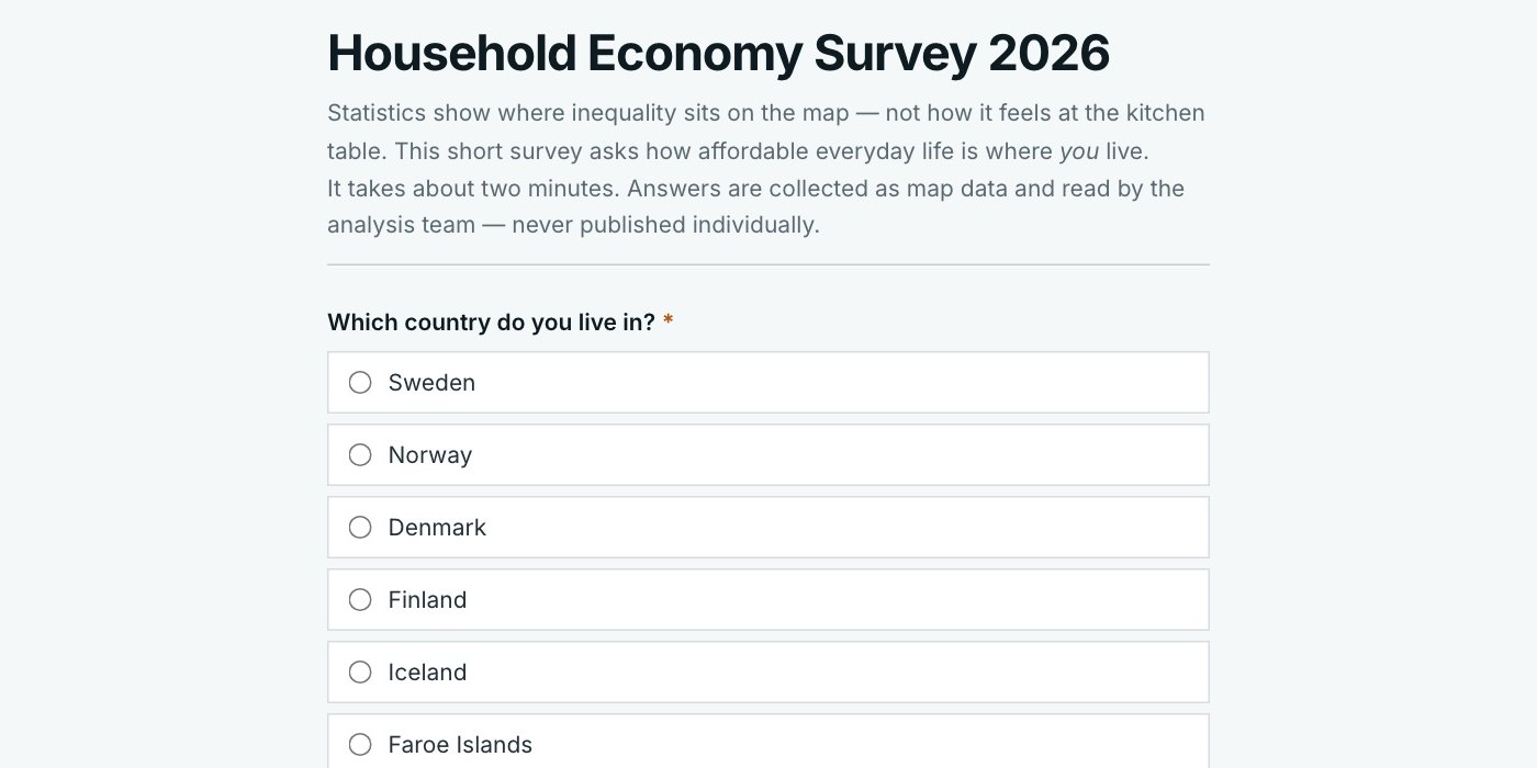 Formuläret Household Economy Survey 2026 öppet i webbläsaren med sin första fråga